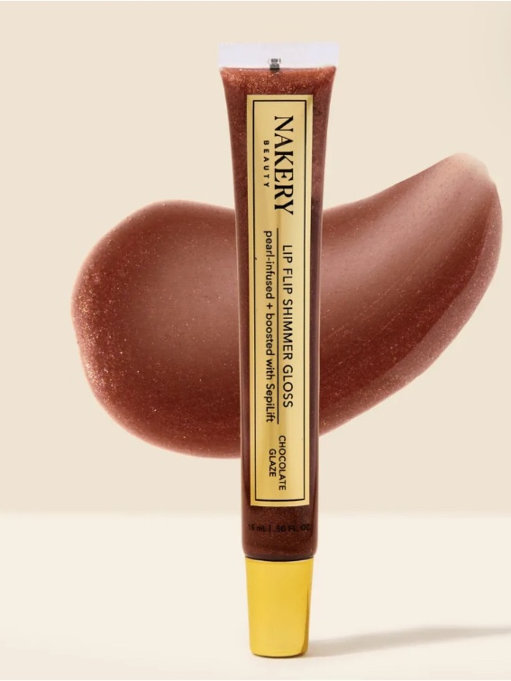 Nakery Beauty Lip Flip Shimmer Gloss - Chocolate Glaze, New and Sealed